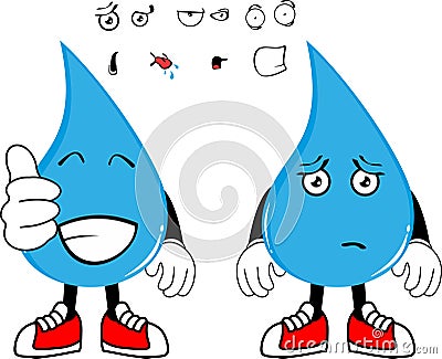 Blue Waterdrop cartoon expressions collection Vector Illustration