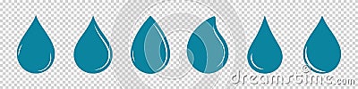 Blue Waterdrop Icon Set - Flat Vector Illustrations Isolated On Transparent Background Vector Illustration