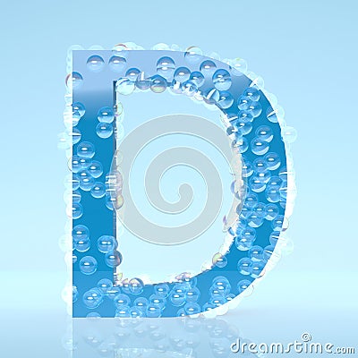 Blue Waterdrops letter D isolated on light blue background Stock Photo