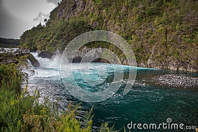 Blue waters of the Petrohue River in Chile Stock Photo