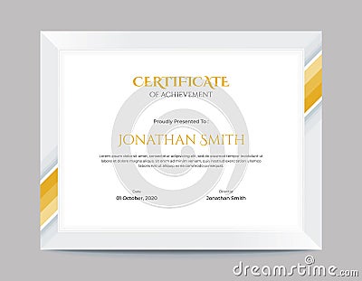 Simple Gold Geometric Shapes Border Certificate Design Vector Illustration