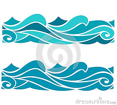 Blue waves sea ocean vector illustration pattern background colorful wallpaper water set Cartoon Illustration