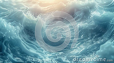 Blue waves and seething water in the sea slightly illuminated by sunlight Stock Photo