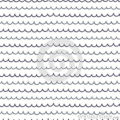 Blue waves simple nautical seamless pattern Vector Illustration