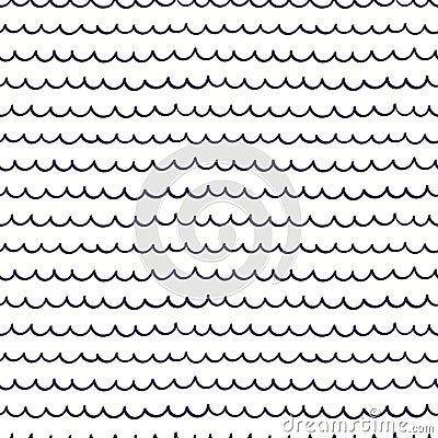 Blue waves simple nautical seamless pattern Vector Illustration