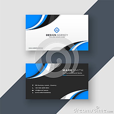 Blue wavy dark and light business card design Vector Illustration