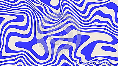 Blue wavy lines abstract background. Trendy psychedelic retro style backdrop. Waves, swirl and twirl pattern. Twisted Vector Illustration