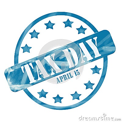 Blue Weathered Tax Day April 15th Stamp Circle and Stars Stock Photo