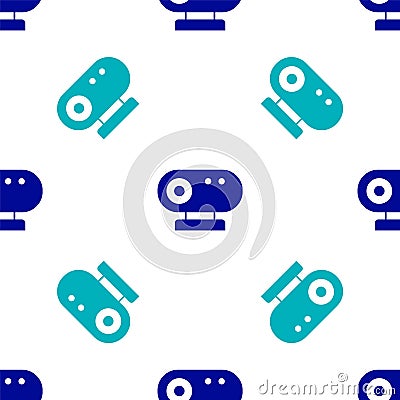 Blue Web camera icon isolated seamless pattern on white background. Chat camera. Webcam icon. Vector Vector Illustration