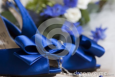 Blue wedding shoes Stock Photo