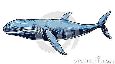 Blue Whale cartoon natural colors, black outline, AI generated Stock Photo