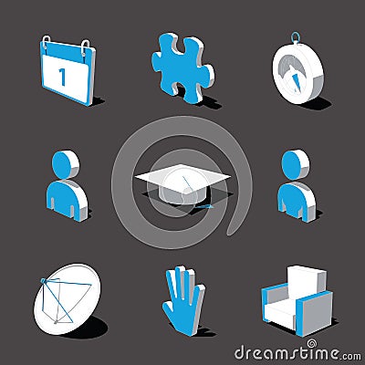 Blue-white 3D icon set 05 Vector Illustration