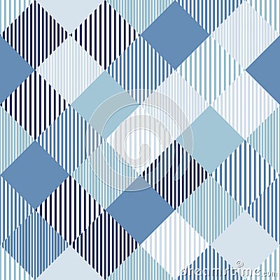 Blue and white abstract simple checker striped geometric seamless pattern, vector Vector Illustration