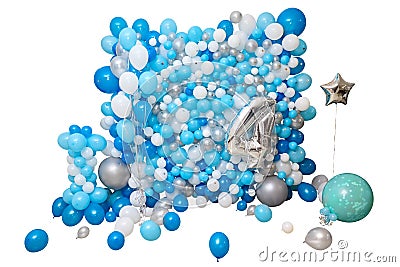 Blue and white balloons isolated on white background. Stock Photo