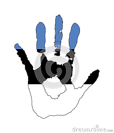 Vector handprint in the form of the flag of Estonia. blue, white, black color of the flag Stock Photo