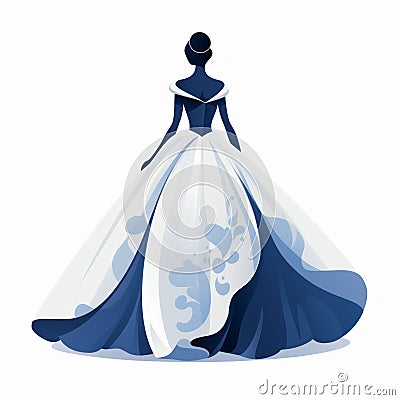 Minimalist Blue And White Dancer In Wedding Gown Illustration Stock Photo