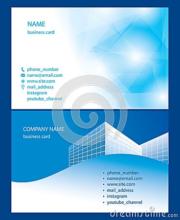 Blue and white business cards - vector backgrounds with abstractions and modern buildings Vector Illustration