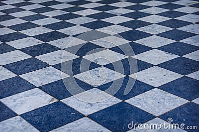 Blue and white checkered marble floor Stock Photo