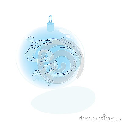 Blue and white Christmas ball with floral ornament on snowy background, greeting card Stock Photo