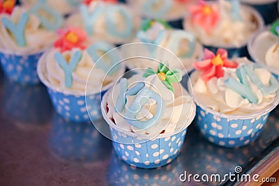 Blue and white cupcake Stock Photo