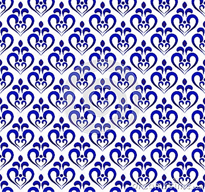 Blue and white damask pattern Vector Illustration