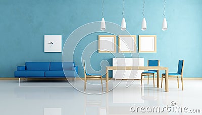 Blue and white dining room Stock Photo