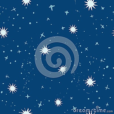 Blue and white dot, star, snowflake, spot pattern. Vector Illustration
