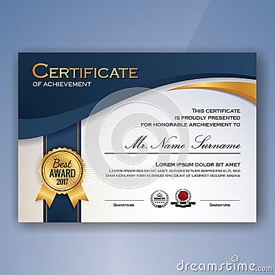 Blue and white elegant certificate of achievement Vector Illustration