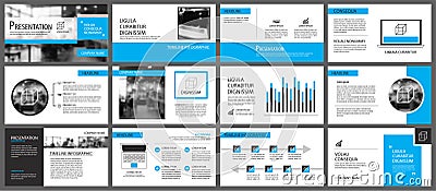 Blue and white element for slide infographic on background. Pres Vector Illustration