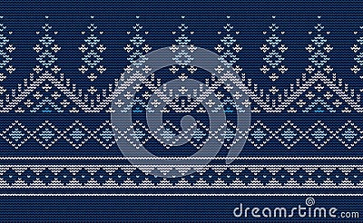 Blue and White Embroidery Pattern, Knitted Classic Background, Vector Ethnic Continuous abstract Vector Illustration