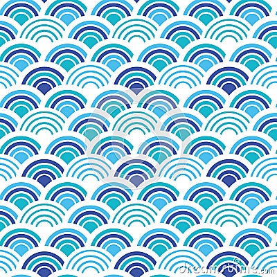 Blue and white fish scales squama background, vector seamless fabric pattern, tiled textile print. Classic japanese Vector Illustration