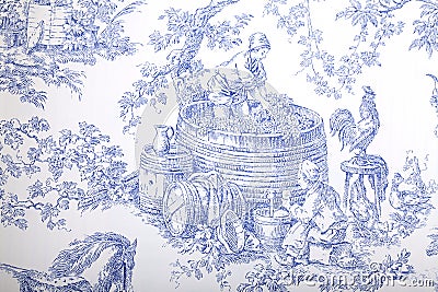 Blue and white french baroque pattern wallpaper Stock Photo