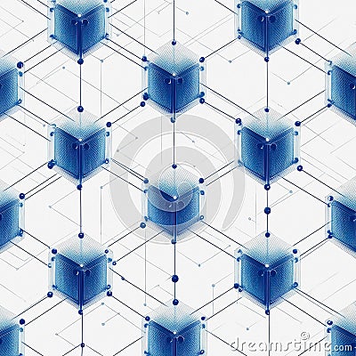 Blue and White Geometric Blockchain Grid Pattern Abstract Technology Design for Digital Innovation Concepts Stock Photo