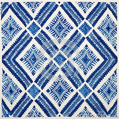 Blue And White Geometric Pattern Rug Inspired By Philip Taaffe Stock Photo
