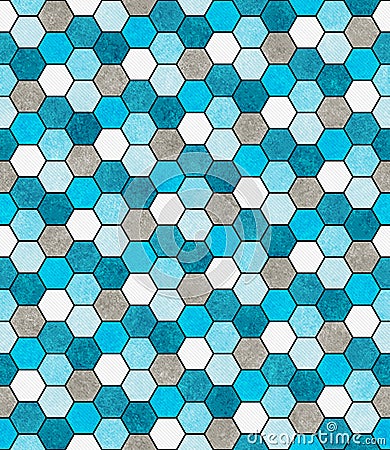 Blue, White and Gray Hexagon Mosaic Abstract Geometric Design Ti Stock Photo