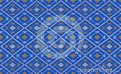 Blue and White Knitted Pattern Vector, Embroidery Decorative Background, Fashion Antique seamless Vector Illustration