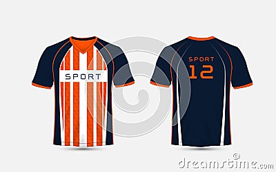 Blue, White and orange stripe pattern sport football kits, jersey, t-shirt design template Vector Illustration