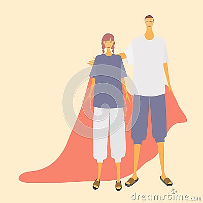 Blue white pajamas for couple Vector Illustration