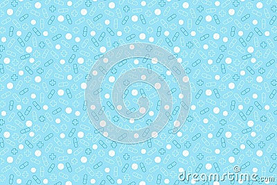 Blue and white pills pattern. Blue medical background Stock Photo