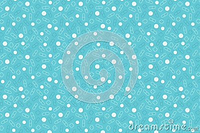 Blue and white pills pattern. Blue medical background Stock Photo