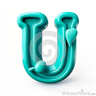 Whimsical 3d Cartoon Letter U In Teal On White Background Stock Photo