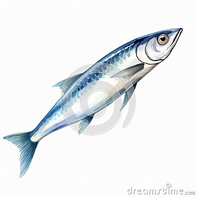 Blue And White Sardine Fish Underwater Drawing Clipart Cartoon Illustration