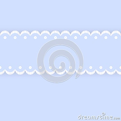 Blue and white scalloped lacy edge embroidery ribbon, seamless border, vector Vector Illustration