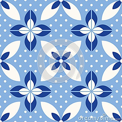 Blue white seamless background with flowers. Abstract, repeating regular pattern for print. Graphic design with regular shapes Stock Photo