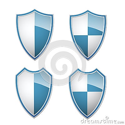 Blue-white shilds collection Vector Illustration