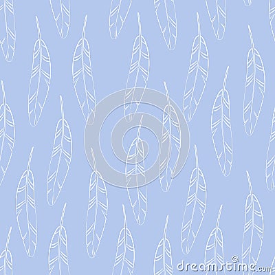 Blue and white simple striped feathers seamless pattern, vector Vector Illustration