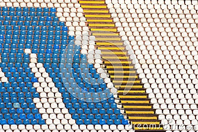 Blue and white stadium seats Stock Photo