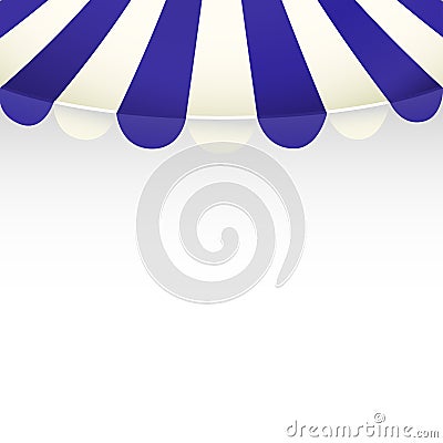 Blue and white strip shop awning with space for text Stock Photo