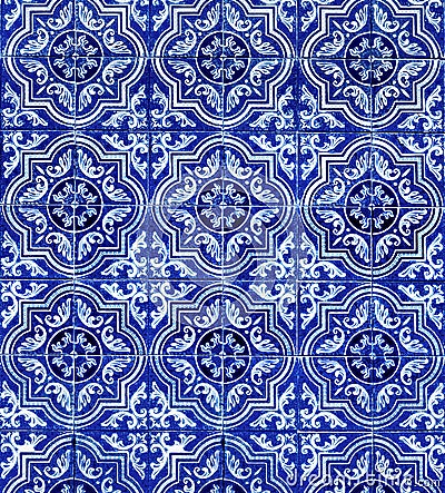 Blue White Tiles Pattern Background Stock Photo