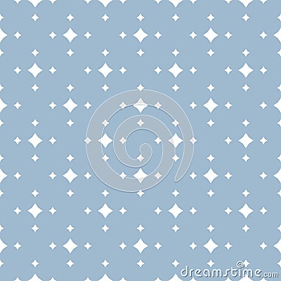 Blue and white vector seamless pattern with small diamonds, stars, rhombuses Vector Illustration